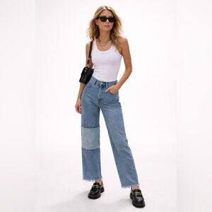 Dsquared2 Patchwork Knee Straight Leg Jeans Women’s Raw Hem denim